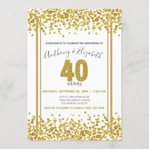 Goldene Konfetti Glitter-Style 40. Jubiläumsfeier Einladung