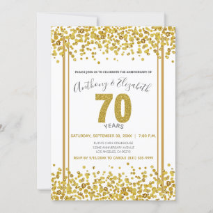 Goldene Konfetti Glitter-Style 70. Jubiläumsfeier Einladung