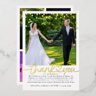 Goldene Konfetti-Handschrift Hochzeit Danke Folieneinladung