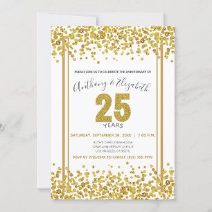 Goldene Konfetti im Glitter-Stil zum 25. Jubiläum Einladung
