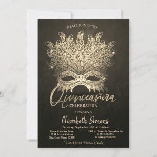 Goldene Konfetti-Maske Gold Quinceañera   Einladung