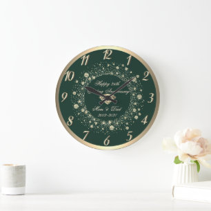 Goldene Konfetti-Punkte Grün 25. Hochzeitstag Große Wanduhr