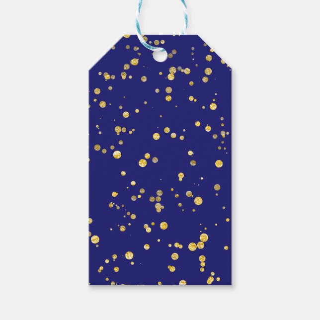 Goldene Konfetti-Punkte in Mitternachtsblau  Geschenkanhänger (Vorderseite)