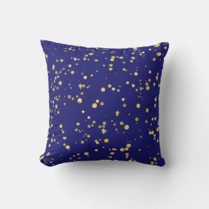 Goldene Konfetti-Punkte in Mitternachtsblau Kissen