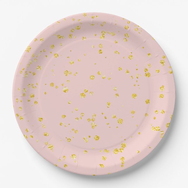 Goldene Konfetti-Punkte in Rosa Pappteller (Vorderseite)