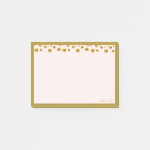 Goldene Konfetti und goldener Rahmen auf Elfenbein Post-it Klebezettel