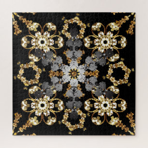 Goldene Kontur: orientalisches Blumendekor Puzzle