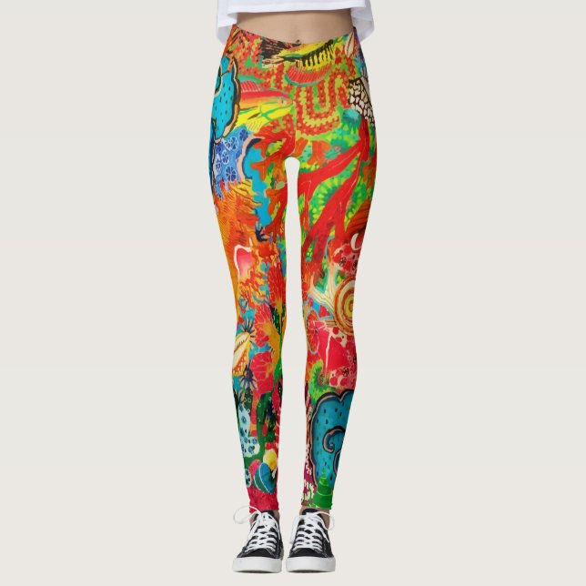 Goldene Korallen Sommer Tropischer Ozean Fisch Aqu Leggings (Vorderseite)