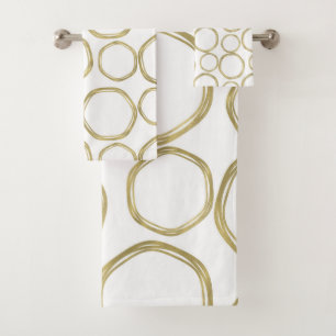 Goldene Kreise auf modernem Weiß Badhandtuch Set