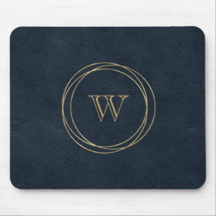 Goldene Kreise Dunkelblaues Monogramm Mousepad