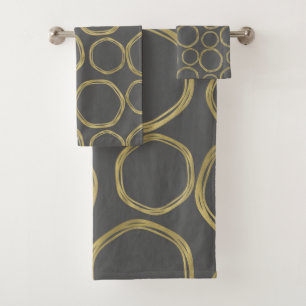 Goldene Kreise & Grau Modern Trendig Badhandtuch Set