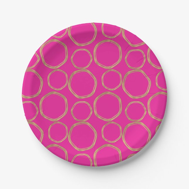 Goldene Kreise & Hot Pink Bright Bold Modern Pappteller (Vorderseite)
