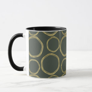 Goldene Kreise & Rustikales Olivgrün Modern Trendi Tasse