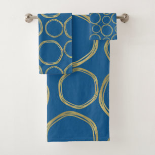 Goldene Kreise und hellblaue moderne Trend Badhandtuch Set