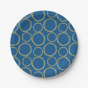 Goldene Kreise und hellblaue moderne Trends Pappteller