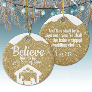 Goldene Krippe Baby Jesus Schriftzug Weihnachtsdek Keramik Ornament