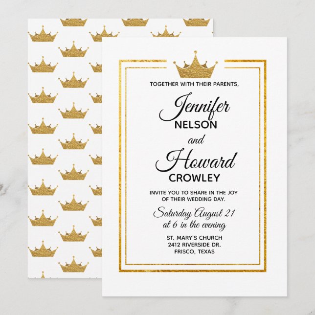 Goldene Krone Einladung zur Hochzeit (Vorne/Hinten)