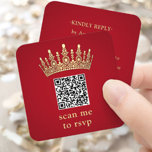 Goldene Krone Elegante Rote Quinceañera Scan mich Begleitkarte