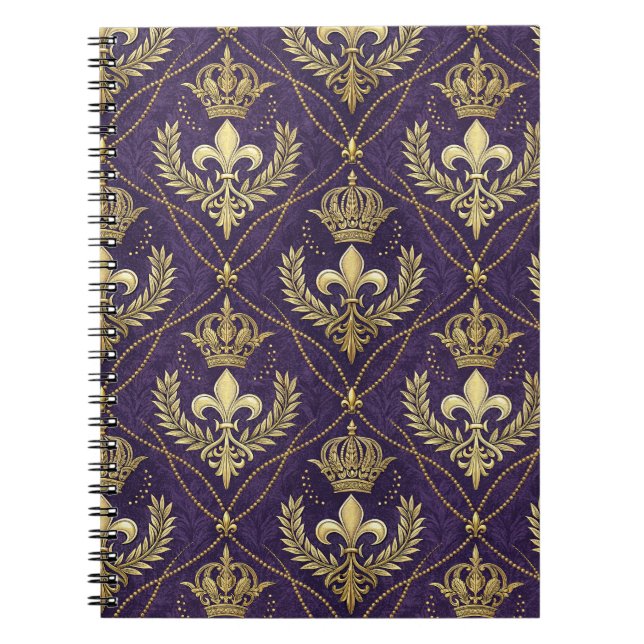 Goldene Krone Fleur-de-lis Regales Lila Muster Kun Notizblock (Vorderseite)