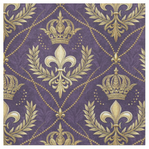 Goldene Krone Fleur-de-lis Regales Lila Muster Kun Stoff