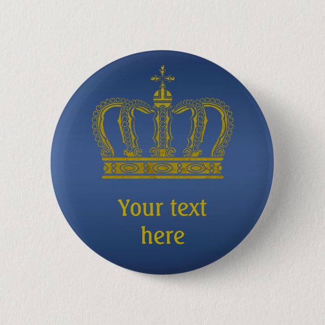 Goldene Krone + Ihr Text Button (Vorderseite)