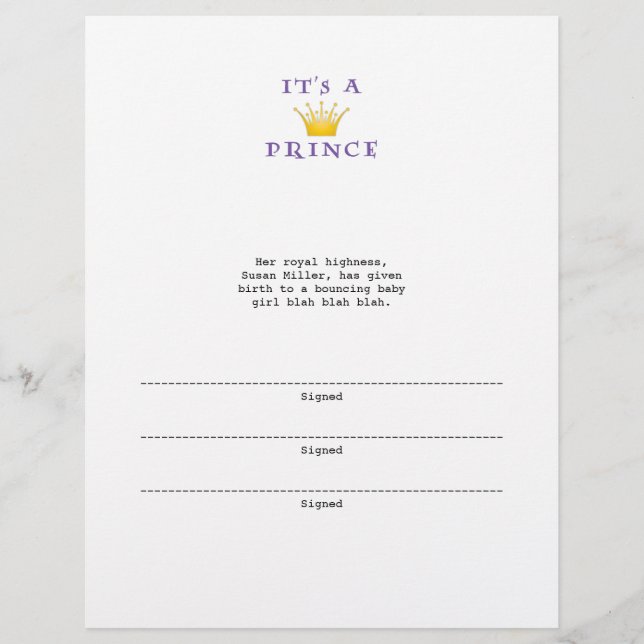 Goldene Krone "It's a Prince" mit Zauberer Schrift (Vorderseite)