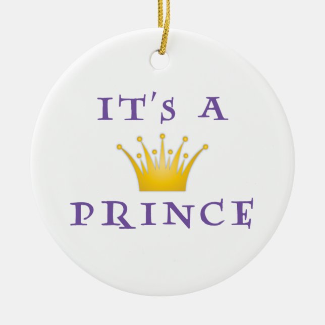 Goldene Krone "It's a Prince" mit Zauberer Schrift Keramikornament (Vorne)