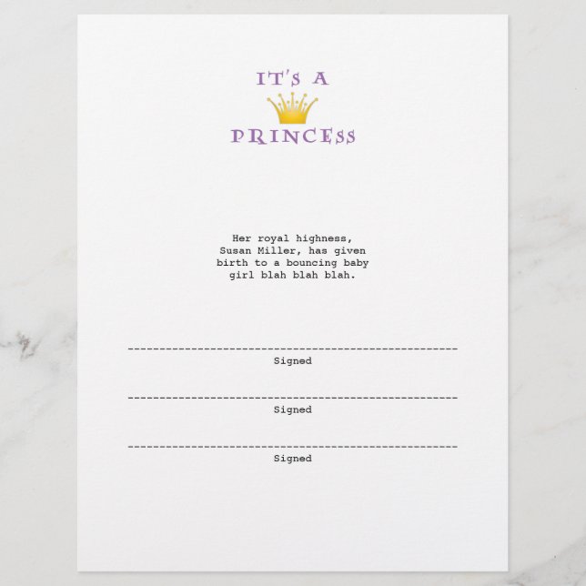 Goldene Krone "It's a Princess" mit Wizard Schrift (Vorderseite)