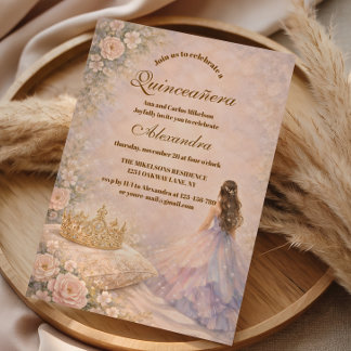 Goldene Krone Märchen-Quinceañera Einladung