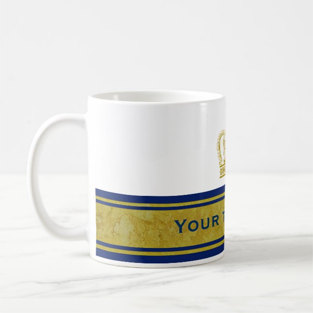 Goldene Krone + Text und Hintergrund Kaffeetasse (Links)