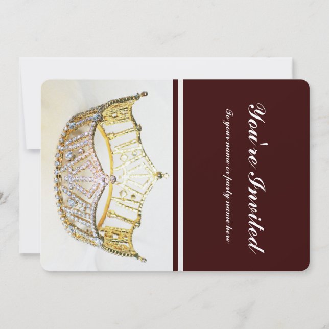 Goldene Krone und braune Metallic Einladung (Vorderseite)
