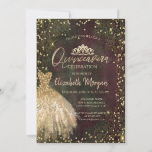 Goldene Kronen Tiara, Diamanten Retro Quinceañera Einladung