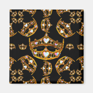 Goldene Kronenkrone Tiara schwarzer Quadratzmagnet Magnet