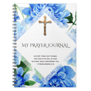 Goldene Kruzifix   Blue Dahlias   Prayer Journal Notizblock
