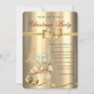 Goldene Kugeln,Schleife,Rentiere Weihnachtsfeier Einladung