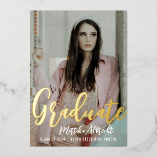 Goldene Kursivschrift-Overlay   Foto-Abschlussfeie Folieneinladung