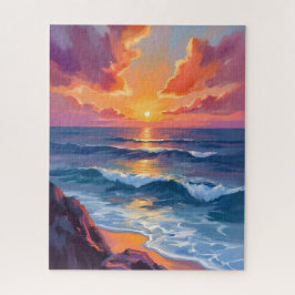 Goldene Küste | Ozean Sonnenuntergang Aquarellmale Puzzle