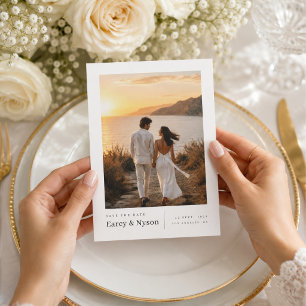Goldene Küsten-Hochzeitsfoto-Save-the-Date-Karte Save The Date