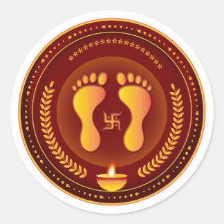 Goldene Lakshmi Charan Diwali Runder Aufkleber