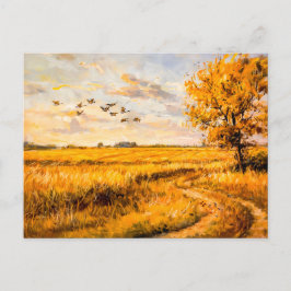 Goldene Landschaft mit fliegenden Vögeln über Have Feiertagspostkarte