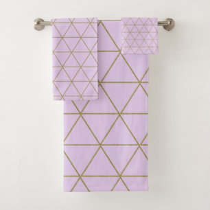 Goldene Lavendel Geometrische Dreiecke Boho Glamou Badhandtuch Set