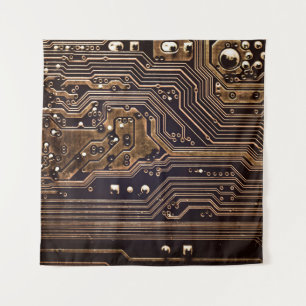 Goldene Leiterplatte. Elektronische Computerhardwa Wandteppich