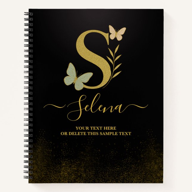 Goldene Letter S Butterfly Notebook-Abdeckung Notizbuch (Vorderseite)