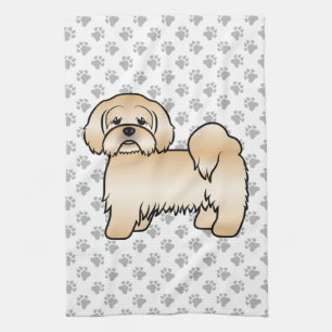 Goldene Lhasa-Apso-Süße-Cartoon-Hund-Illustration Geschirrtuch