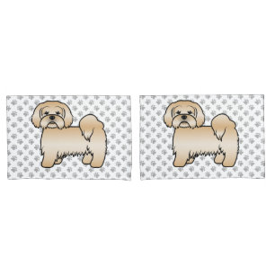 Goldene Lhasa-Apso-Süße-Cartoon-Hund-Illustration Kissenbezug