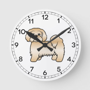 Goldene Lhasa-Apso-Süße-Cartoon-Hund-Illustration Runde Wanduhr