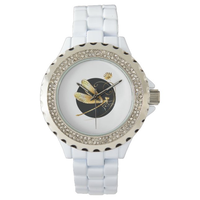 Goldene Libelle Armbanduhr (Vorderseite)