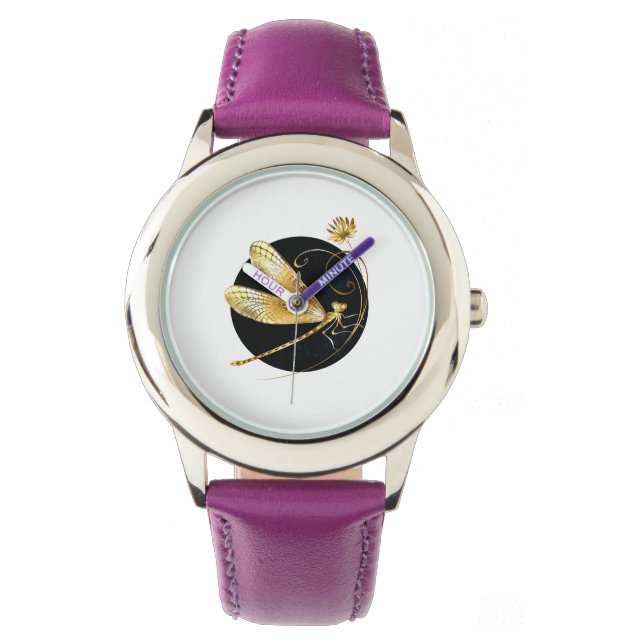 Goldene Libelle Armbanduhr (Vorderseite)