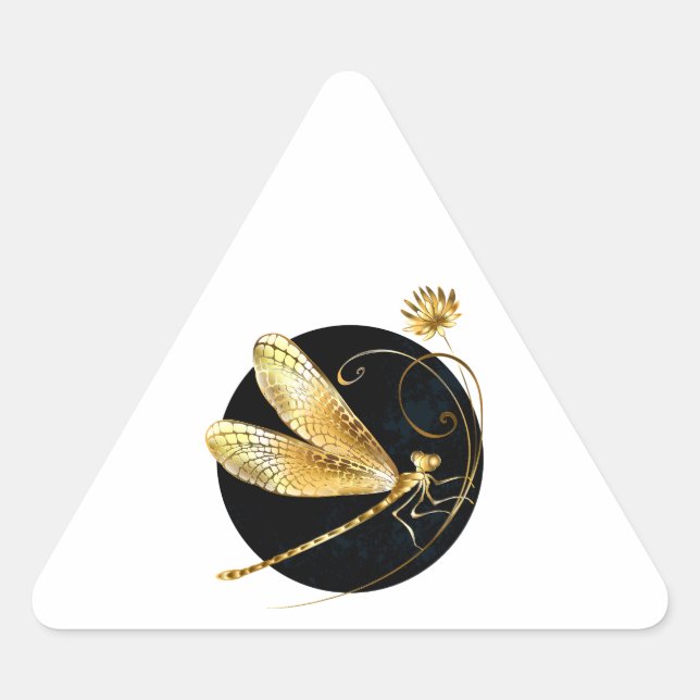 Goldene Libelle Dreieckiger Aufkleber (Vorderseite)