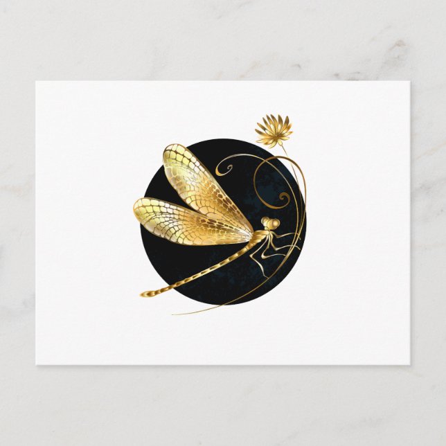 Goldene Libelle Einladungspostkarte (Vorderseite)